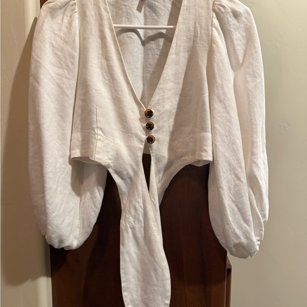 Shona Joy White 3/4 Sleeve Crop Blouse